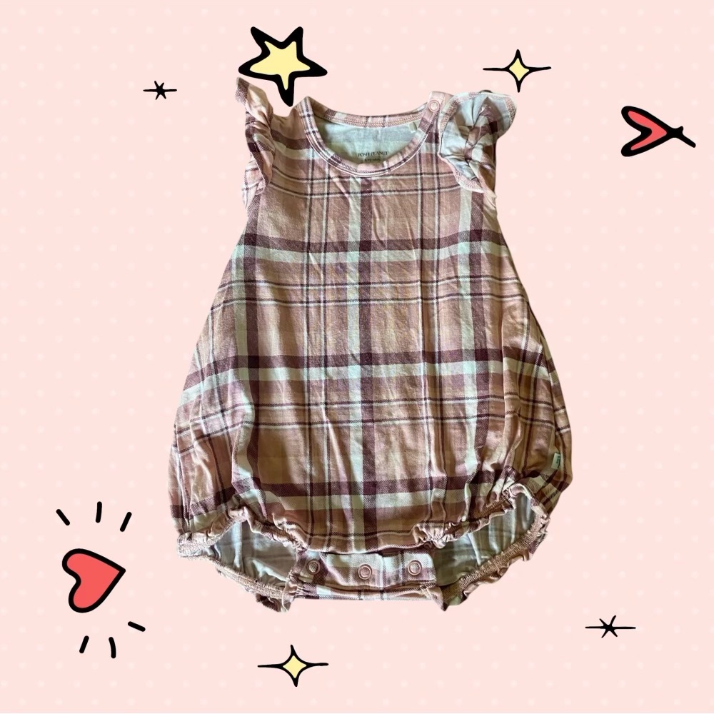 Posh Peanut Plaid Ruffle Sleeve Baby Romper 6-12 months